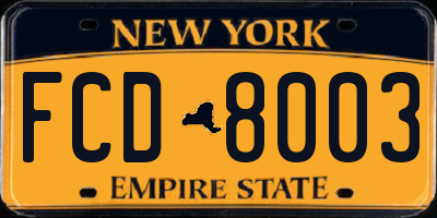 NY license plate FCD8003