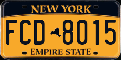 NY license plate FCD8015