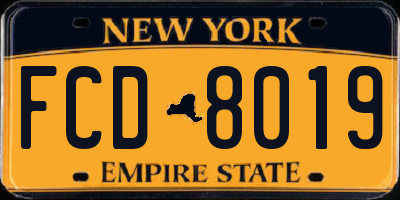 NY license plate FCD8019