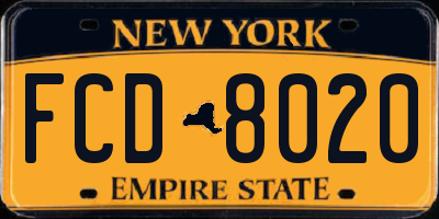 NY license plate FCD8020