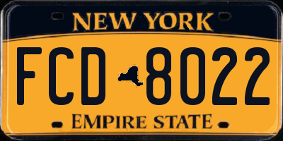 NY license plate FCD8022