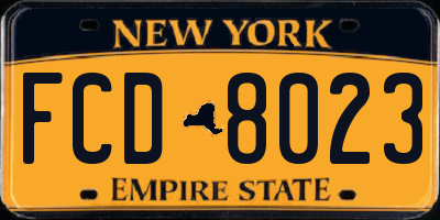 NY license plate FCD8023