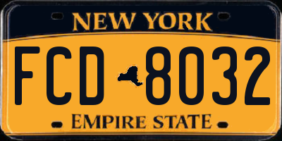 NY license plate FCD8032