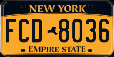NY license plate FCD8036