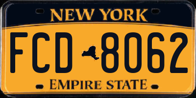 NY license plate FCD8062