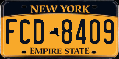 NY license plate FCD8409
