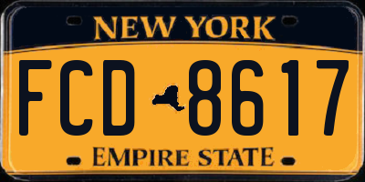 NY license plate FCD8617