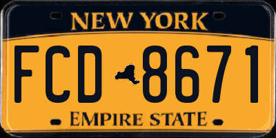 NY license plate FCD8671