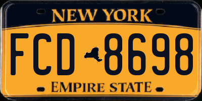 NY license plate FCD8698