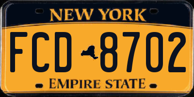 NY license plate FCD8702