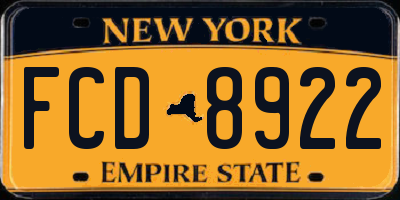 NY license plate FCD8922