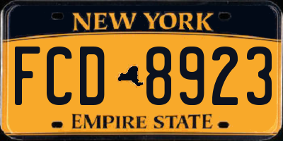 NY license plate FCD8923