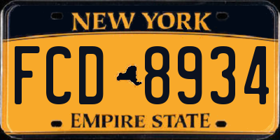 NY license plate FCD8934