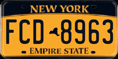 NY license plate FCD8963