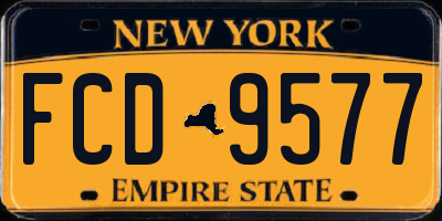 NY license plate FCD9577