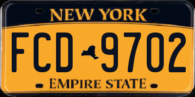 NY license plate FCD9702
