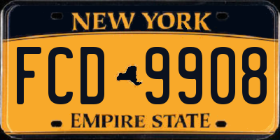 NY license plate FCD9908