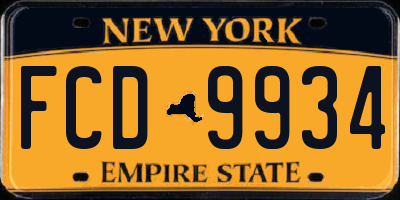 NY license plate FCD9934
