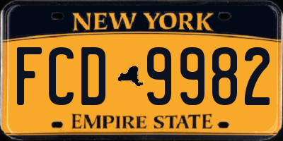 NY license plate FCD9982