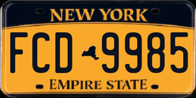 NY license plate FCD9985