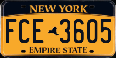 NY license plate FCE3605