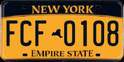 NY license plate FCF0108