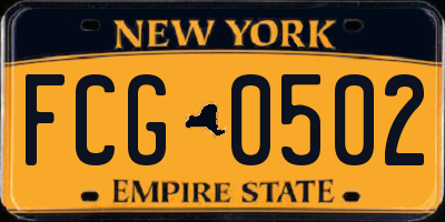 NY license plate FCG0502