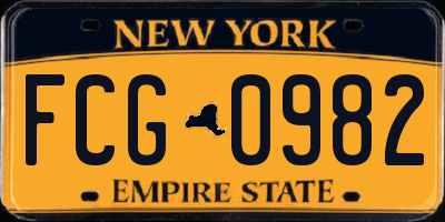 NY license plate FCG0982