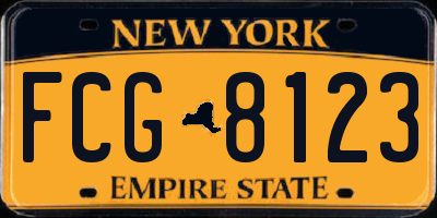 NY license plate FCG8123