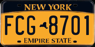 NY license plate FCG8701