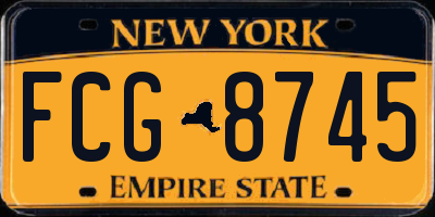 NY license plate FCG8745