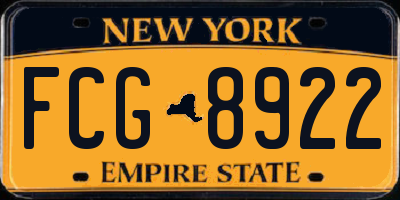 NY license plate FCG8922