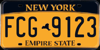 NY license plate FCG9123