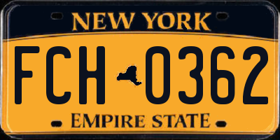 NY license plate FCH0362