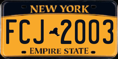 NY license plate FCJ2003