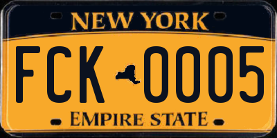 NY license plate FCK0005