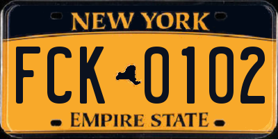 NY license plate FCK0102