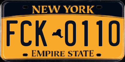 NY license plate FCK0110