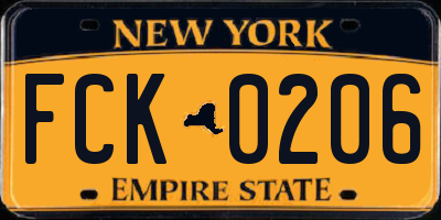 NY license plate FCK0206