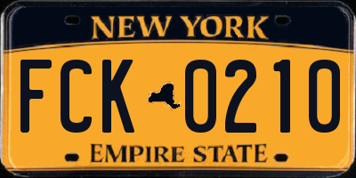 NY license plate FCK0210