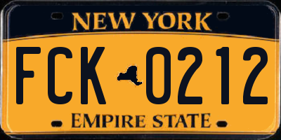 NY license plate FCK0212