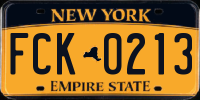 NY license plate FCK0213