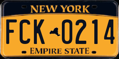 NY license plate FCK0214