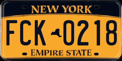 NY license plate FCK0218