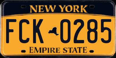 NY license plate FCK0285