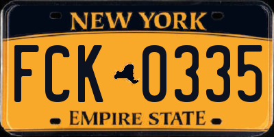NY license plate FCK0335