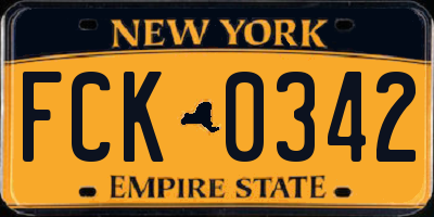 NY license plate FCK0342