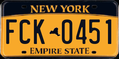 NY license plate FCK0451