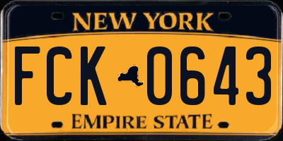 NY license plate FCK0643