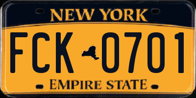 NY license plate FCK0701
